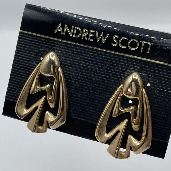 Vintage Andrew Scott Gold Tone Statement Door Knocker Post Setting Earrings - Picture 1 of 5